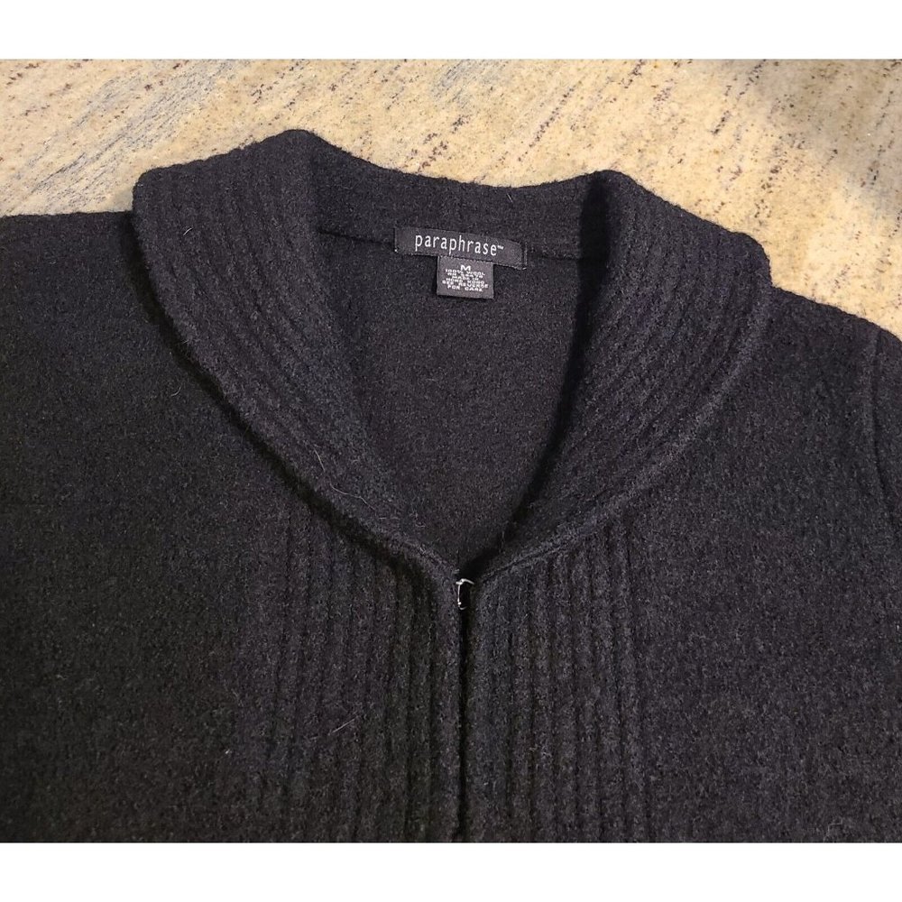 VINTAGE Paraphrase Sweater Women Sz M Wool V Neck Knit Black Collared Ribbed - Picture 10 of 15